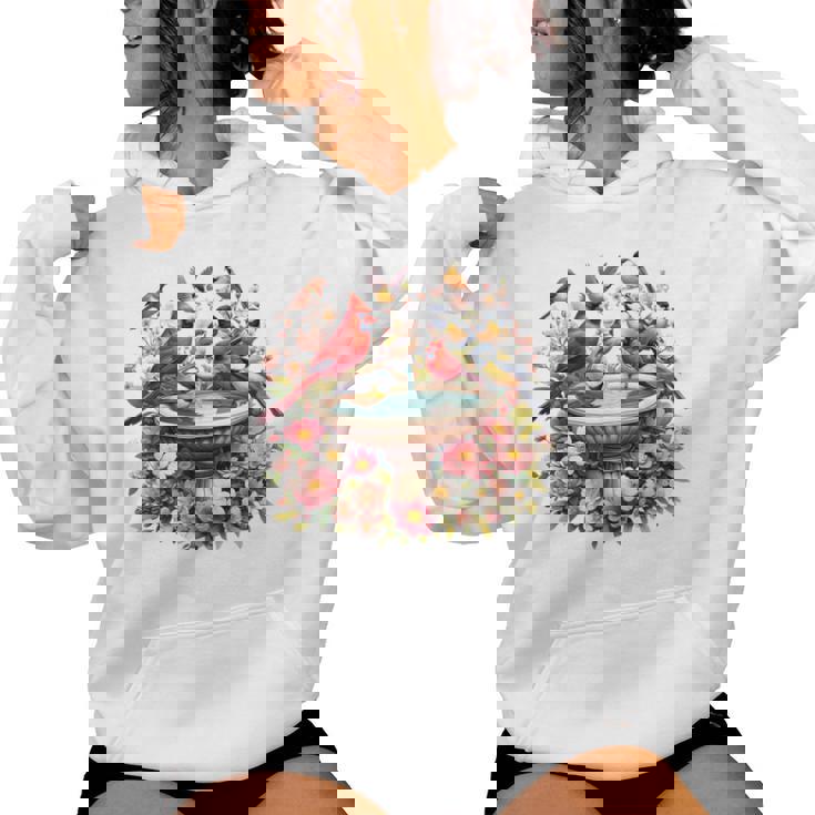 Cardinal & Chickadee Birds Spring Flowers Women Hoodie
