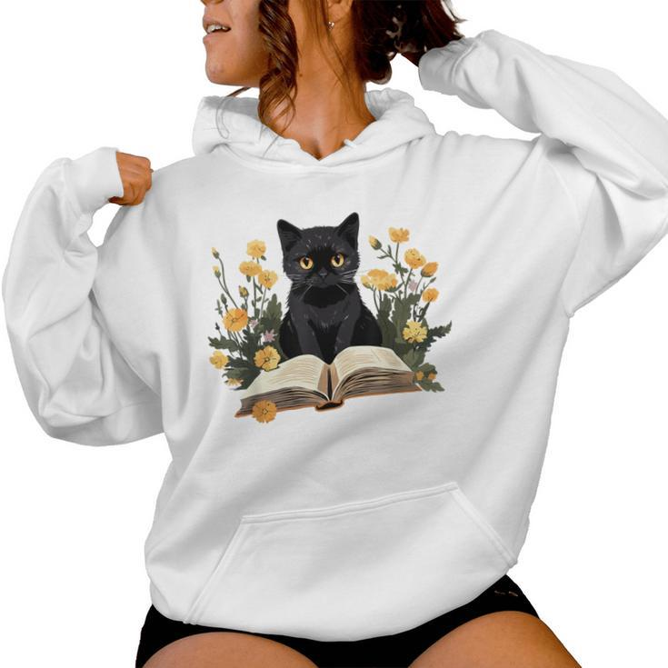 Cat For Book Lover Cute Cat And Book Women Hoodie