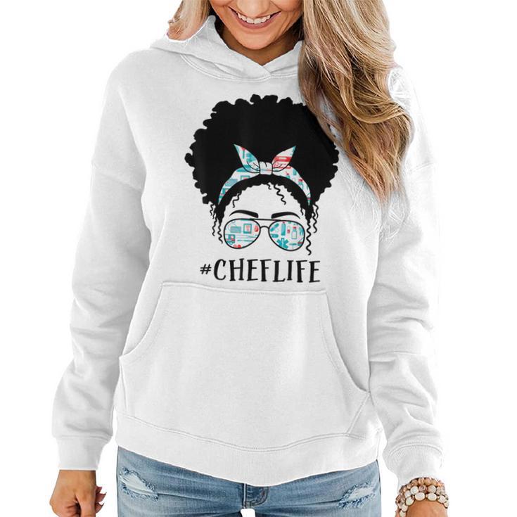 Chef Black Afro Messy Bun Crew African American Women Women Hoodie