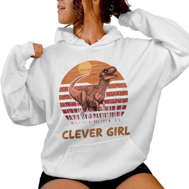 Clever Girl Dinosaur Sunset Retro Vintage For A Dino Lover Women Hoodie