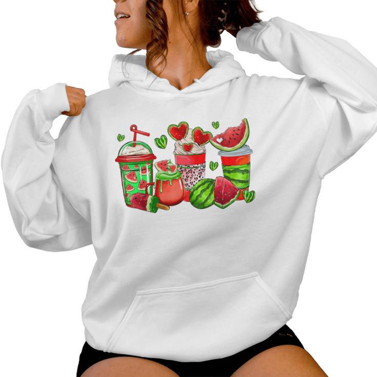 Cute Cups Of Iced Coffee Watermelon Tropical Summer Vacation Women Hoodie