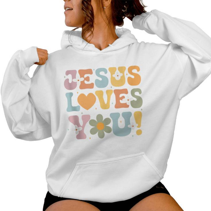 Cute Jesus Loves You Groovy Christian Kid Girl Vintage Women Hoodie
