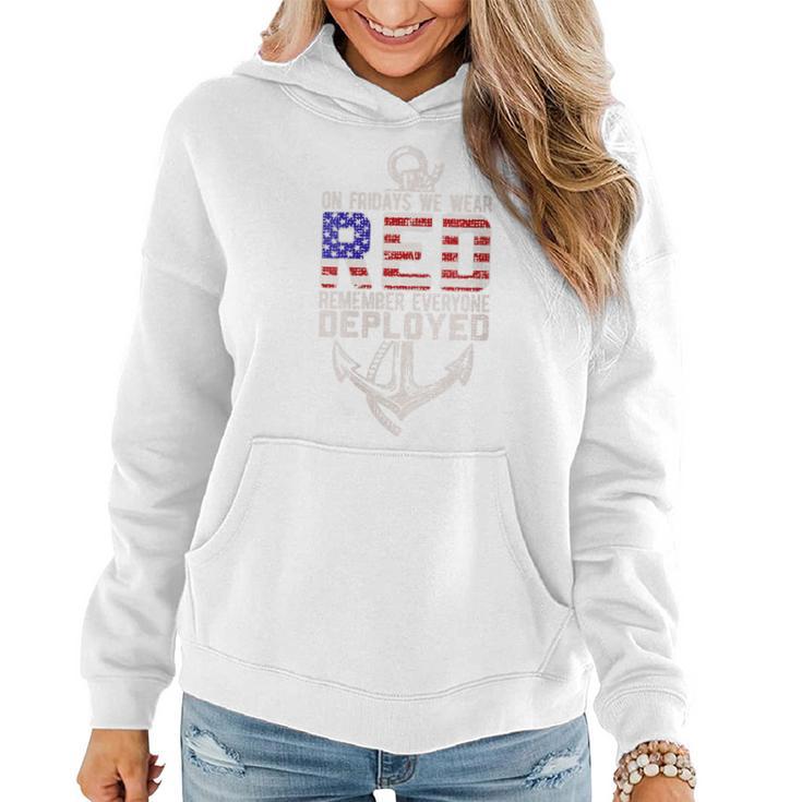 On Friday We Wear Red Military Support Troops Red Us Flag Women Hoodie