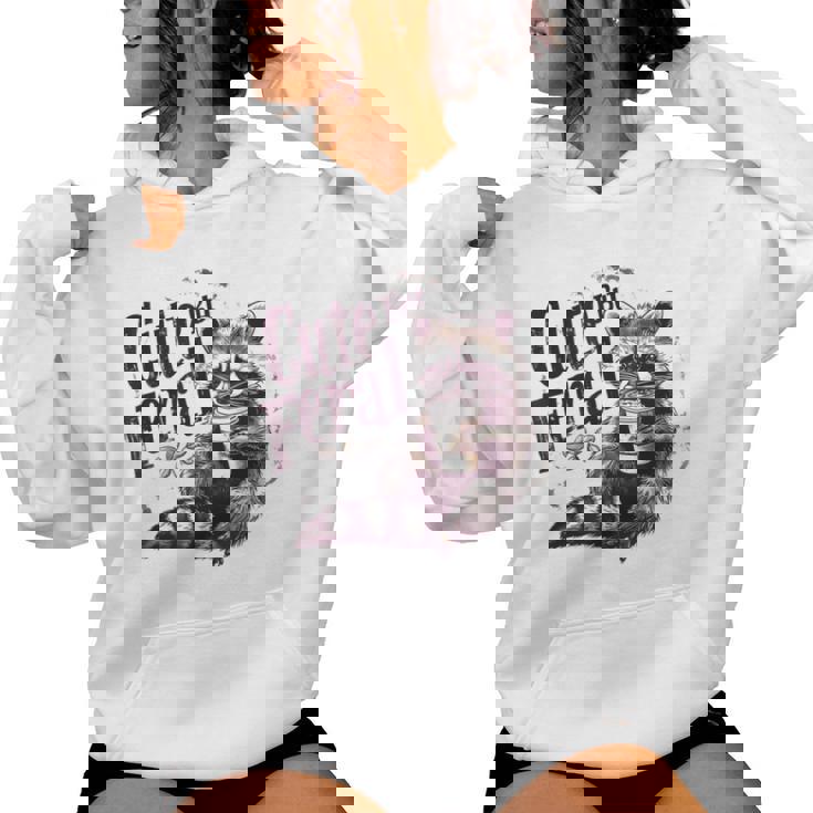 Raccoon Meme Cute But Feral Trash Panda Retro Women Hoodie