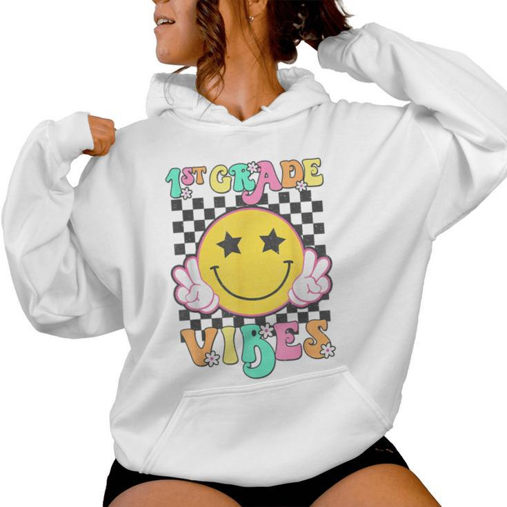 Girls 1St Grade Vibes Smile Face Back To School First Grade Women Hoodie