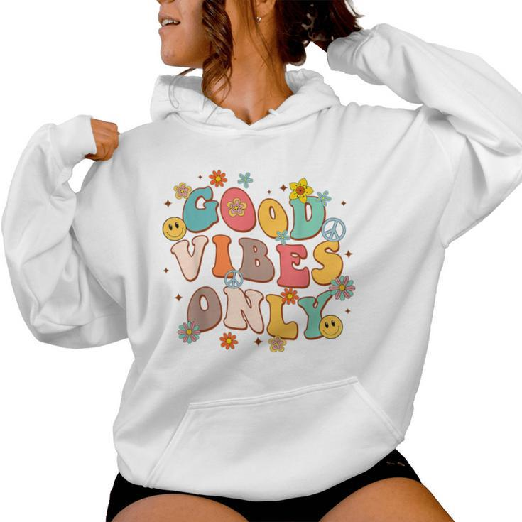 Good Vibes Only Peace Sign Love 60S 70S Retro Groovy Hippie Women Hoodie