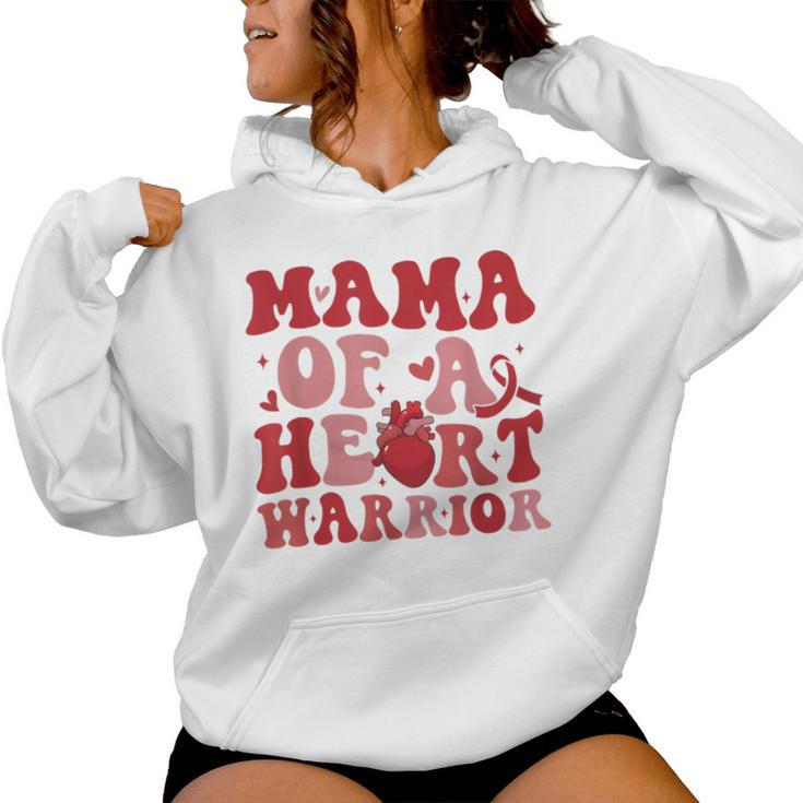 Groovy Mama Of A Heart Warrior Chd Awareness Heart Disease Women Hoodie