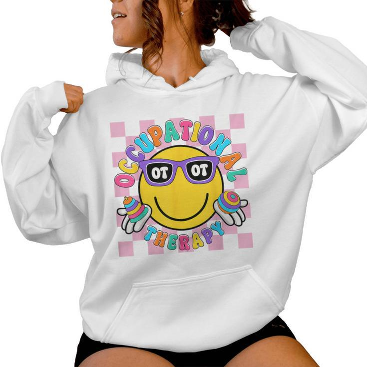 Groovy Occupational Therapy Ot Therapist Ot Month Happy Face Women Hoodie