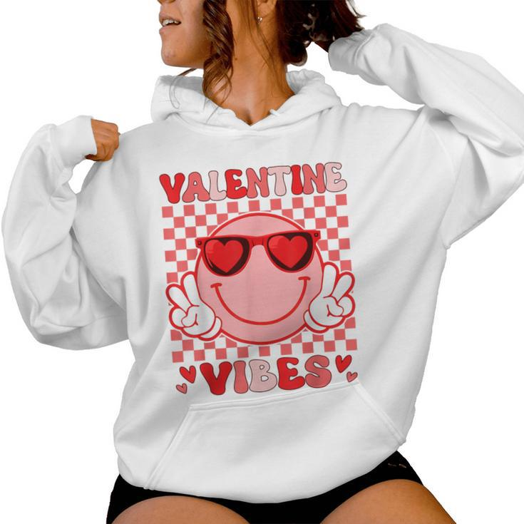 Groovy Valentine Vibes Valentines Day For Girl Womens Women Hoodie