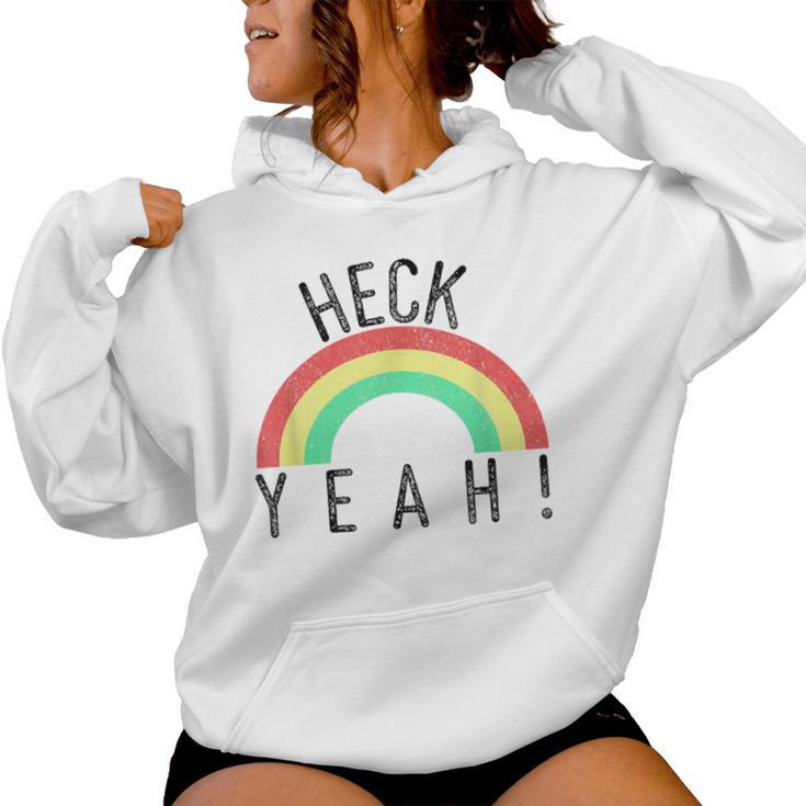 Heck Yeah Retro Style Rainbow Distressed Women Hoodie