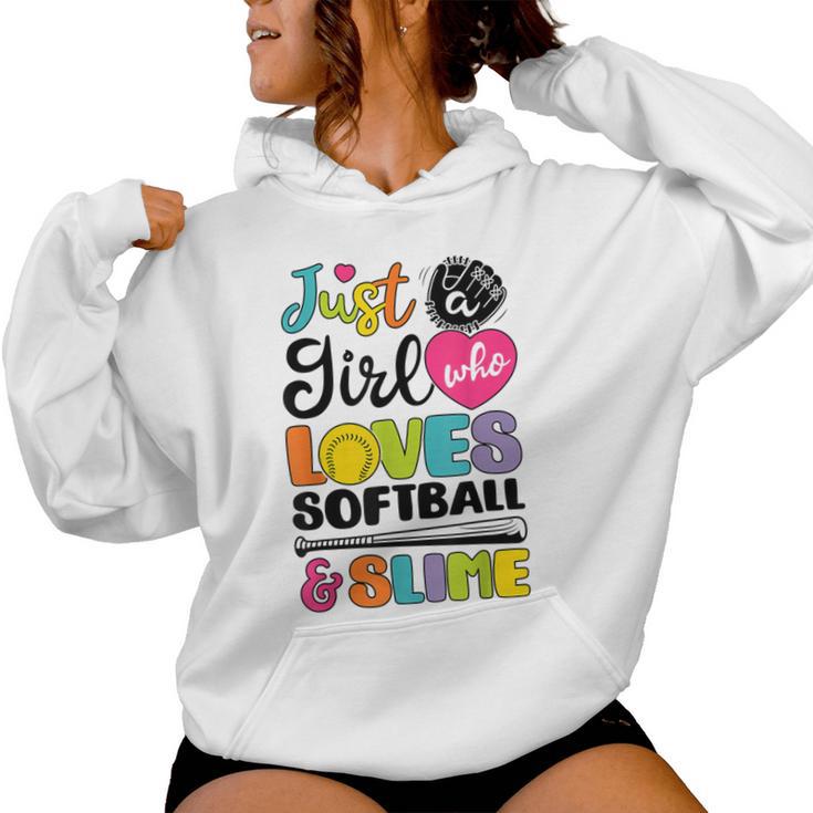 Just A Girl Who Loves Softball And Slime Sports Women Hoodie