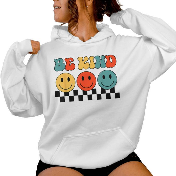 Be Kind Retro Groovy Checkered Inspirational Women Hoodie