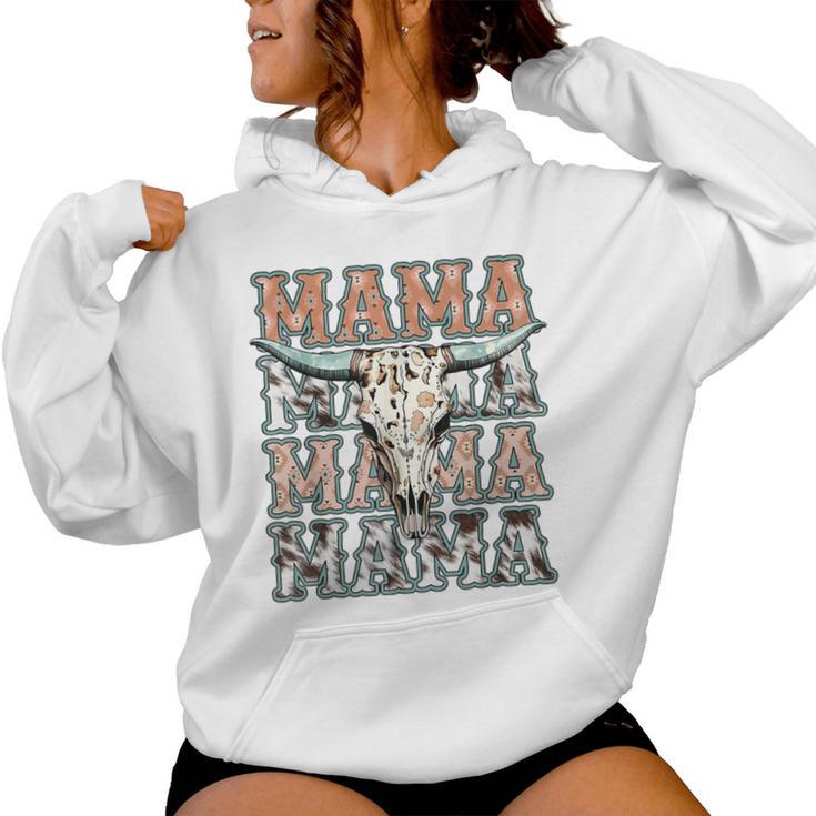 Mama Western Country Cow Skull Cowhide Mom Hippies Mama Women Hoodie