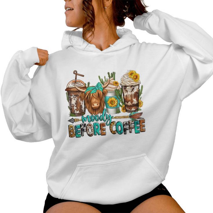 Moody Before Coffee Western Longhaired Cow Highland Cow Women Hoodie