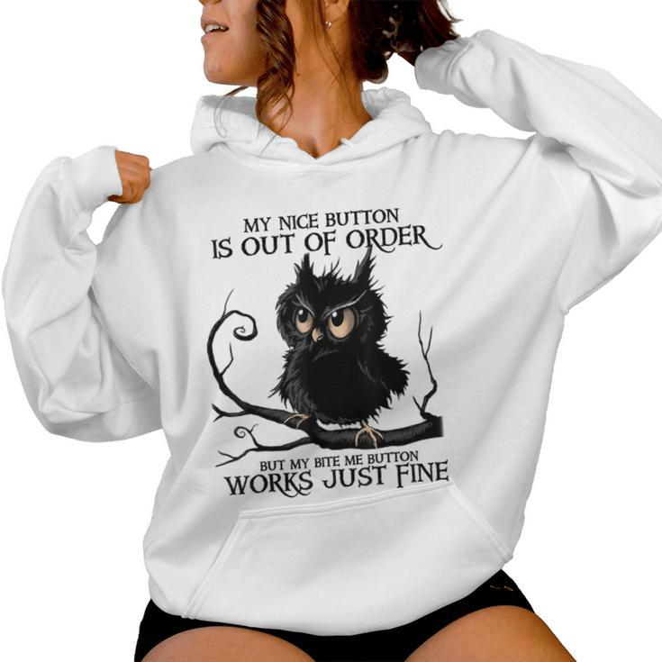My Nice Button Is Out Of Order Owl Black Women Hoodie