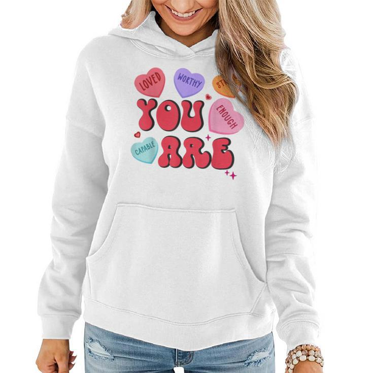 Retro Candy Heart Teacher Valentine's Day You Enough Women Hoodie
