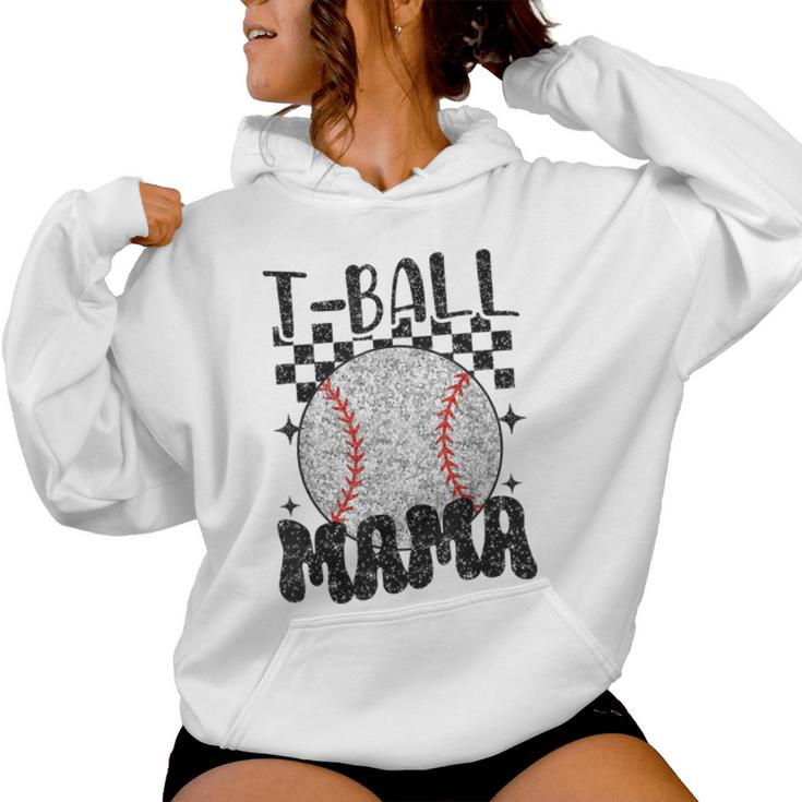 Retro Checkered Ball Mama T-Ball Mom Sports Mother's Day Women Hoodie