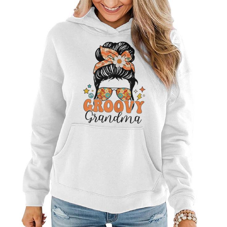 Retro Groovy Grandma Messy Bun Mother's Day Hippie Flower Women Hoodie