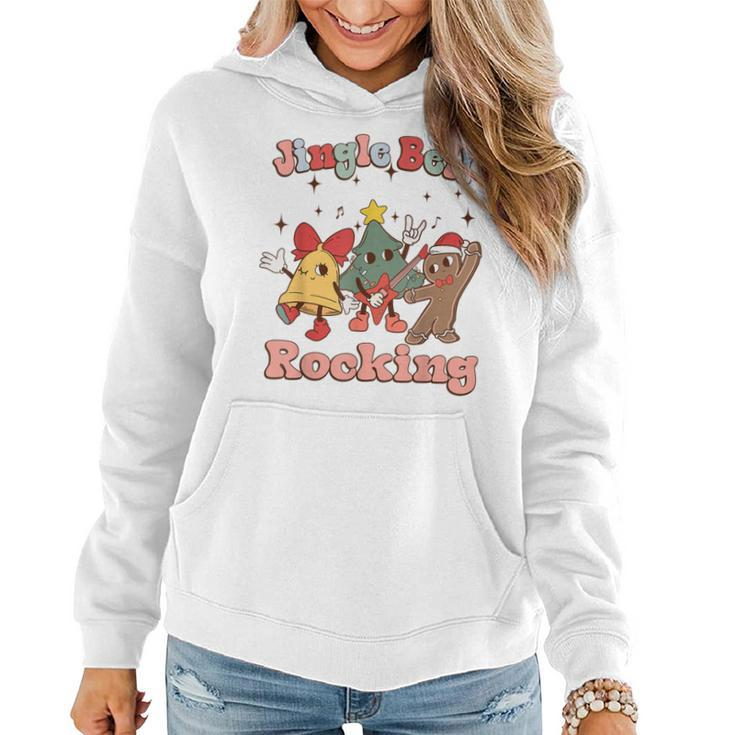 Retro Groovy Jingle Rock Bell Merry Christmas Hippie Outfit Women Hoodie