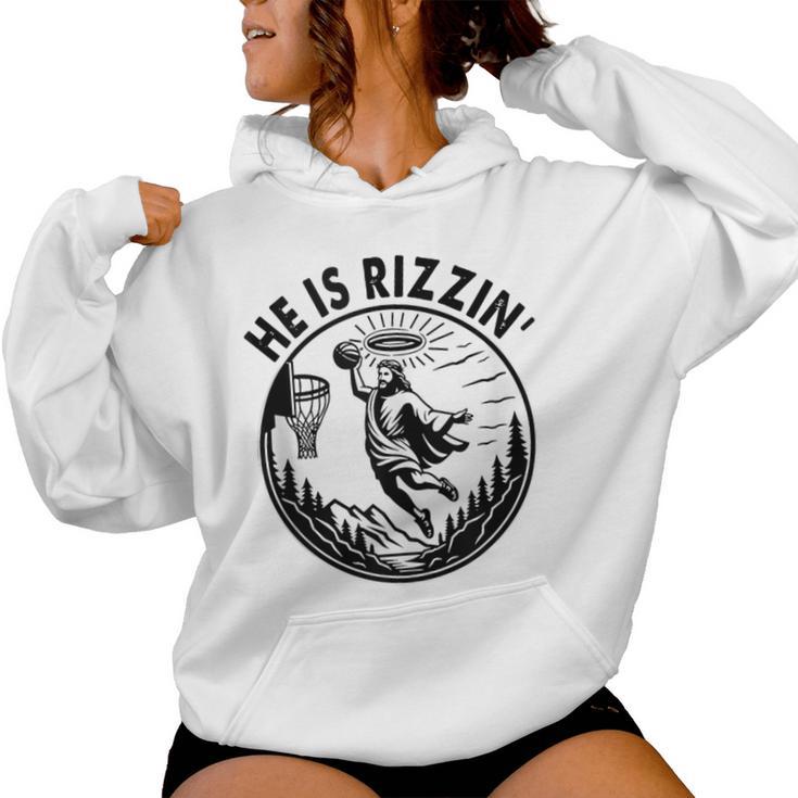 He Is Rizzin Risen Basketball Retro Vintage Christian Women Hoodie