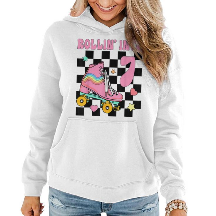 Rolling Into 7 Years Old Roller Skating Girl 7Th Birthday Women Hoodie