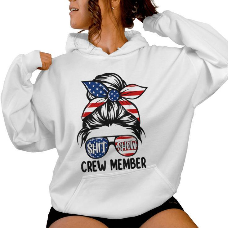 Shit Show Crew Member Amerian Flag Headband Messy Bun Women Hoodie