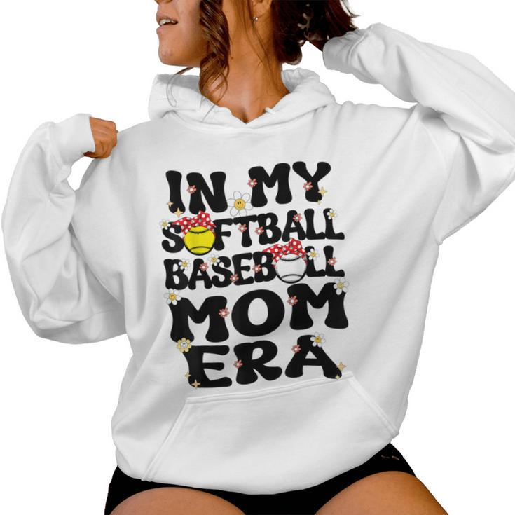 In My Softball Baseball Mom Era Retro Groovy Mom Of Both Women Hoodie