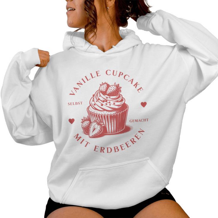 Vanille Cupcake Mit Erdbeeren Auf Dem Rücken Kapuzenpullover für Damen