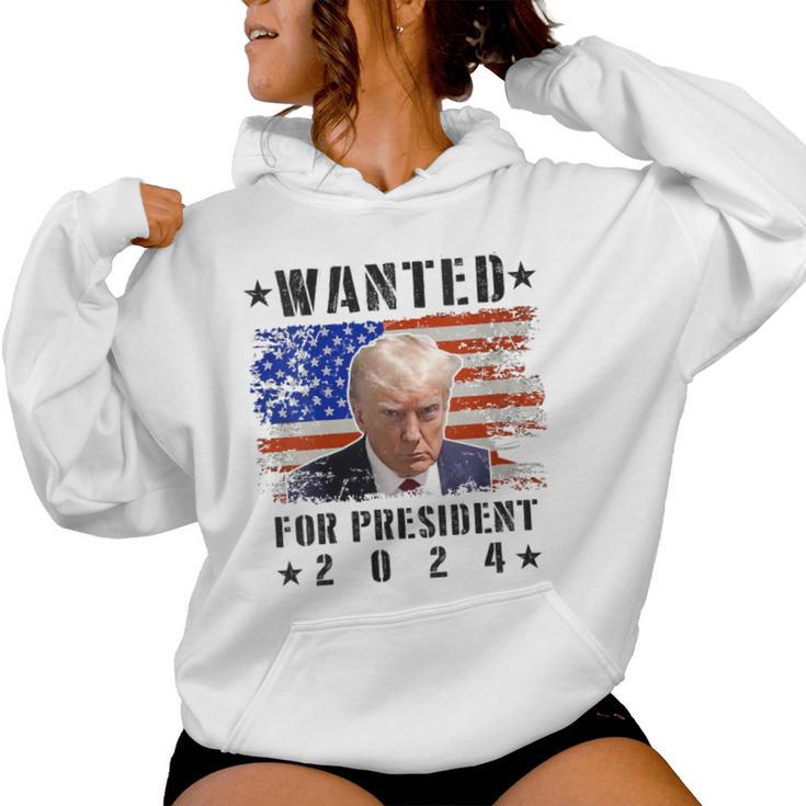 Wanted Donald Trump For President 2024 Trump Shot Flag Women Hoodie