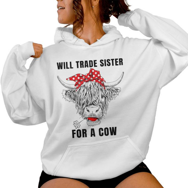 Will Trade Sister For A Cow Cow Messy Bun Women Hoodie
