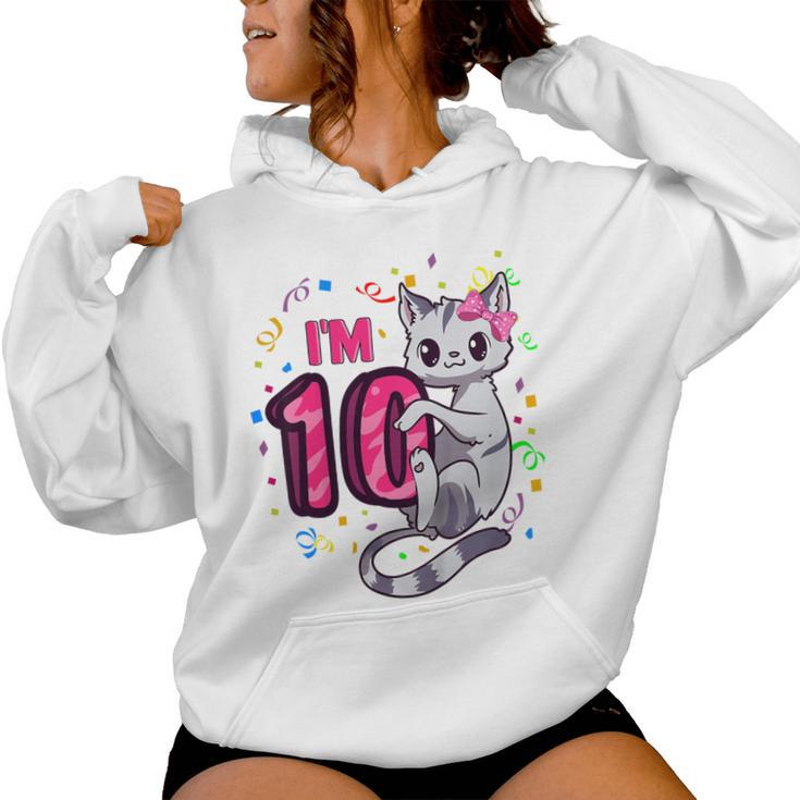 Youth Girls 10Th Birthday Outfit I'm 10 Years Old Cat Kitty Kitten Women Hoodie