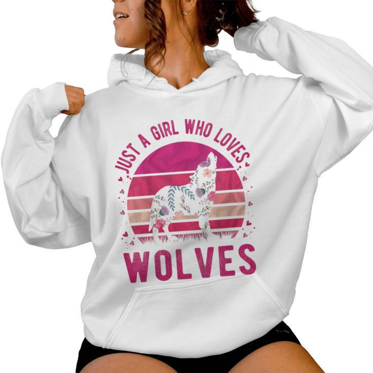 Youth Just A Girl Who Loves Wolves Vintage Retro Women Hoodie