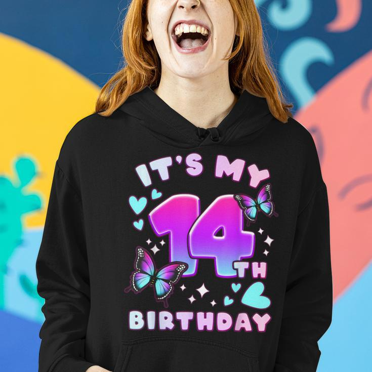 14Th Birthday Girl 14 Years Butterflies And Number 14 Women Hoodie Gifts for Her