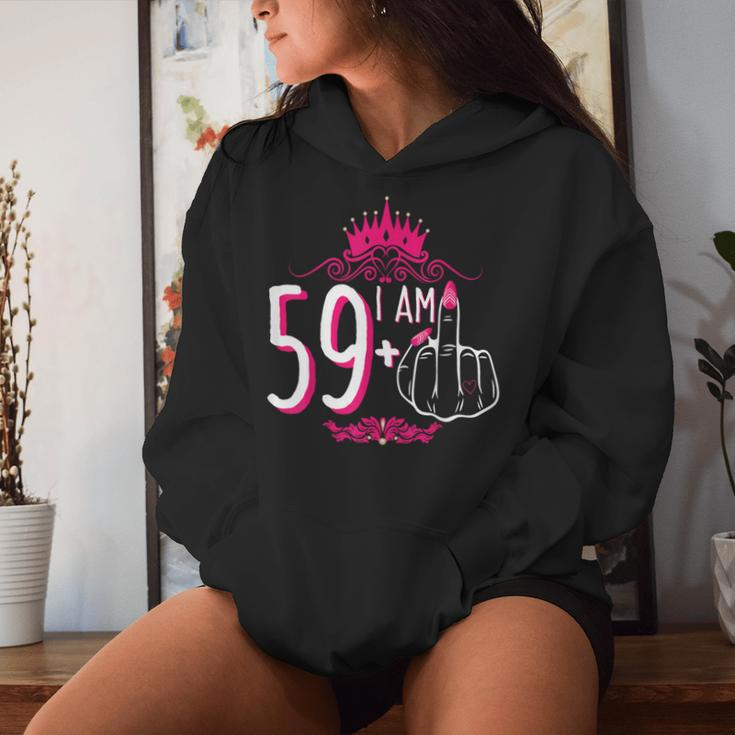 I Am 59 Plus 1 Middle Finger Pink Crown 60Th Birthday Women Hoodie Gifts for Her