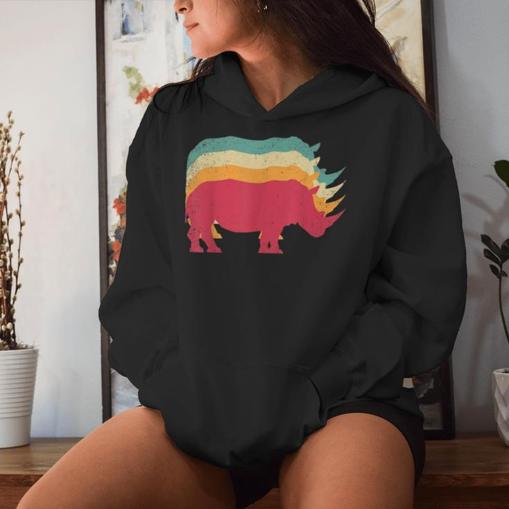 70'S 80'S Style Retro Rhino Rhinoceros Vintage Dad Mom Women Hoodie Gifts for Her