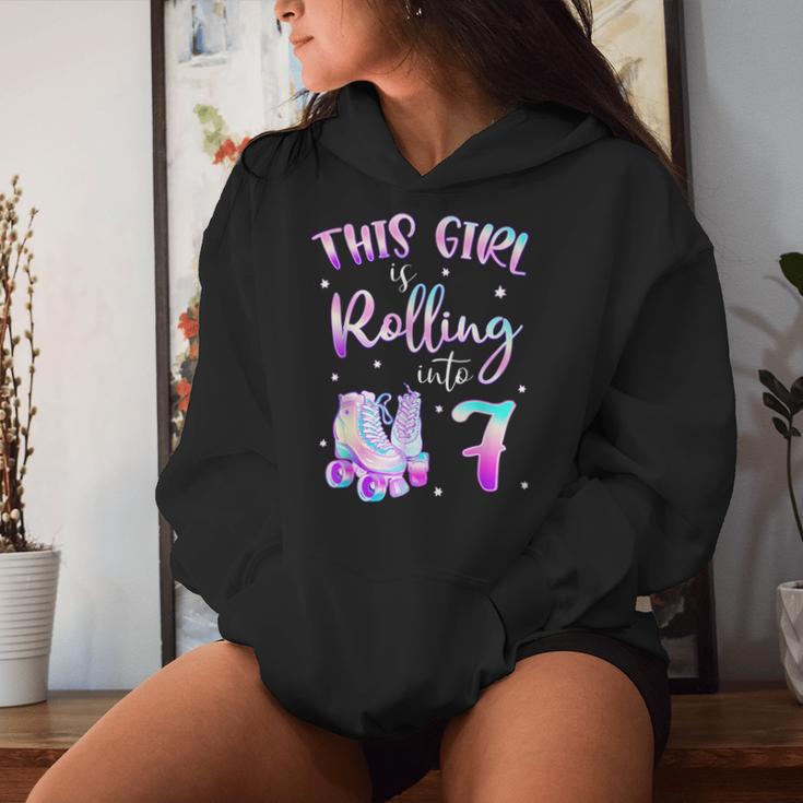 7Th Bday Rolling Into 7 Birthday Girl Roller Skate Party Women Hoodie Gifts for Her