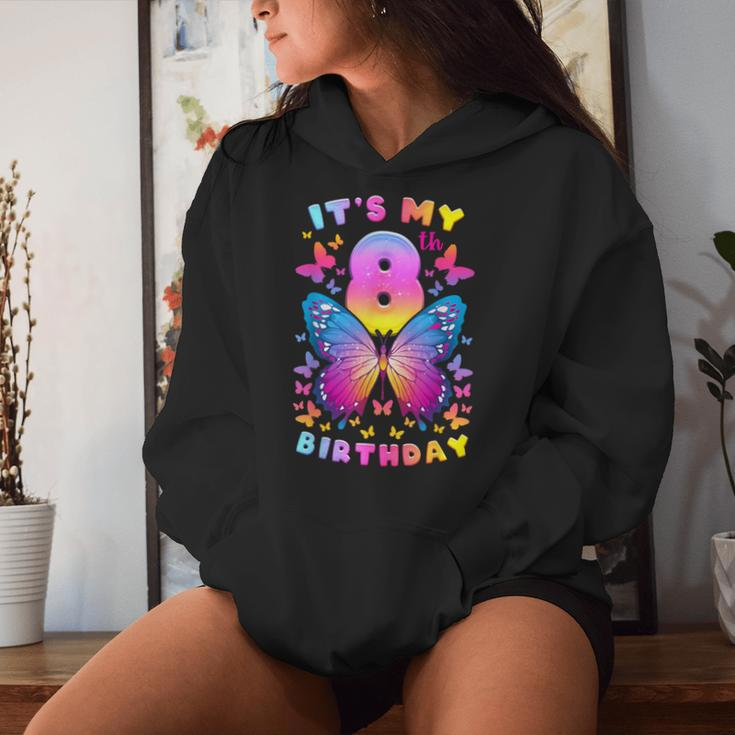 8Th Birthday Girl 8 Years Butterfly Number 8 Women Hoodie Gifts for Her