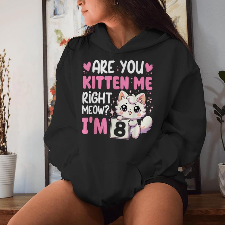 8Th Birthday For Girls 8Yr 8 Year Old Kitten Cat Bday Women Hoodie Gifts for Her