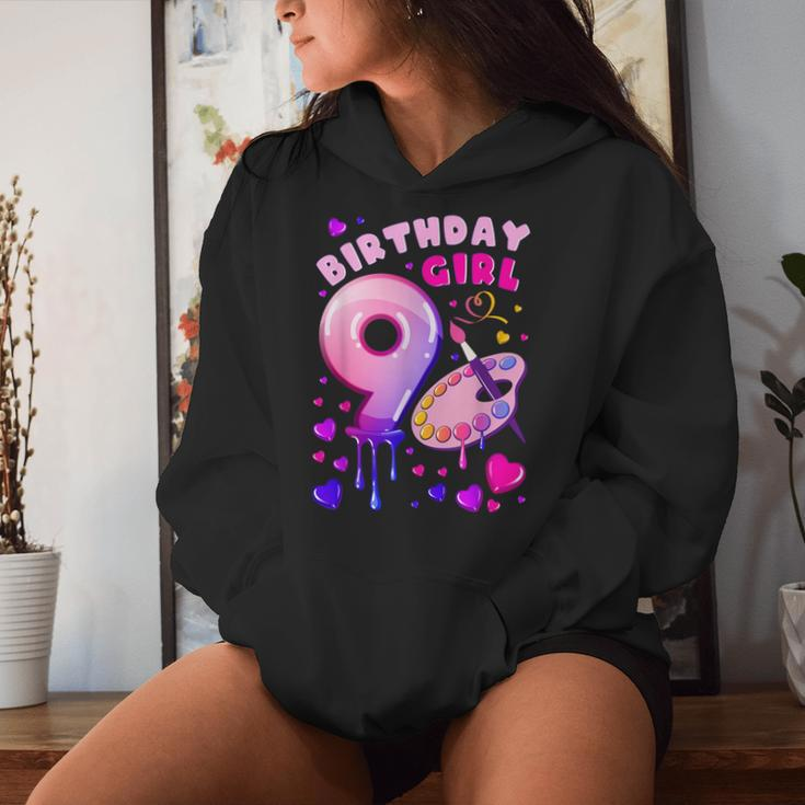 9Th Birthday Girl 9 Years Painting Art Number 9 Women Hoodie Gifts for Her
