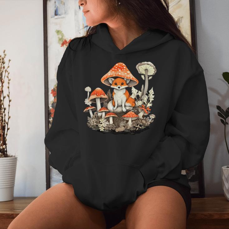 Aesthetic Fox On Mushroom Cottagecore Vintage Nature Floral Women Hoodie Gifts for Her