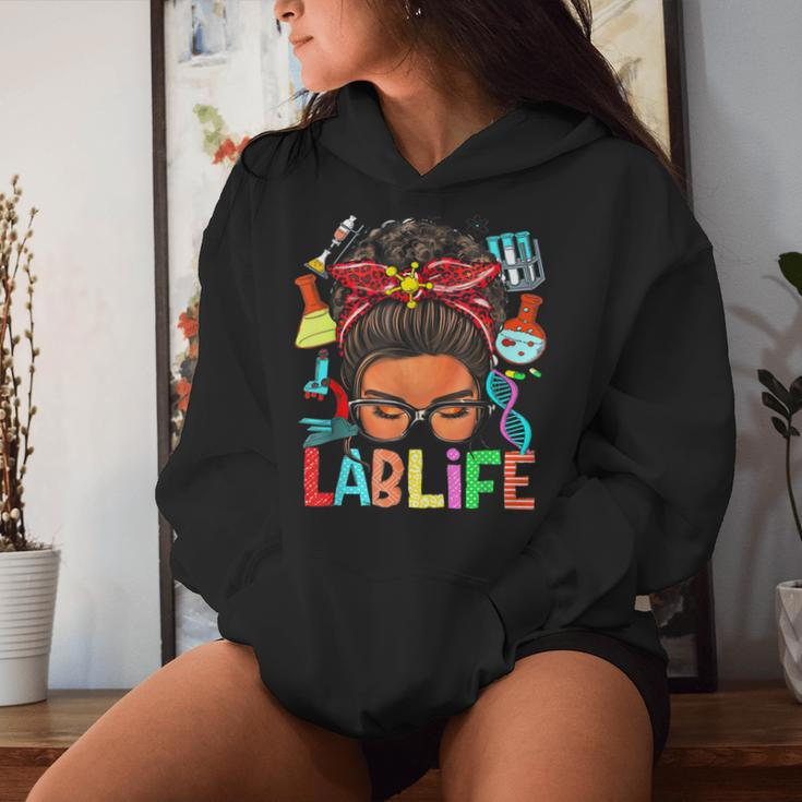 Afro Messy Bun Laboratory Life Lab Week 2024 Lab Technician Women Hoodie Gifts for Her
