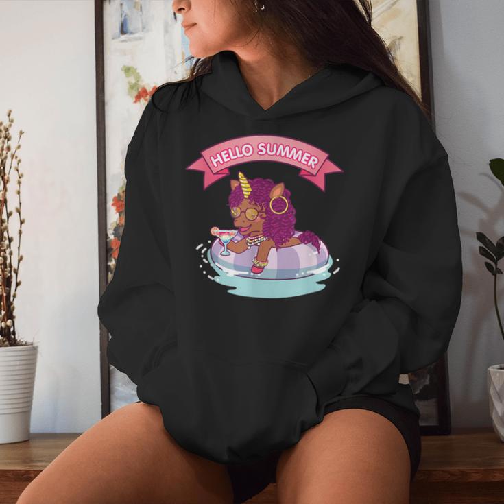 Afro Unicorn Hello Summer Black Girl Magic Birthday Women Hoodie Gifts for Her