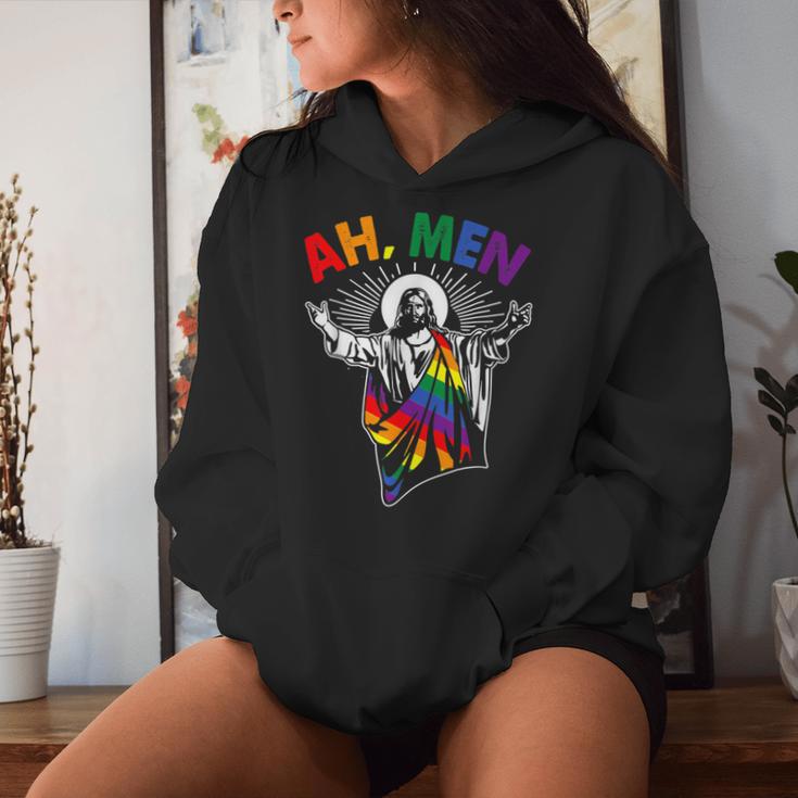 Ah Lgbt Gay Pride Jesus Rainbow Flag Women Hoodie Gifts for Her