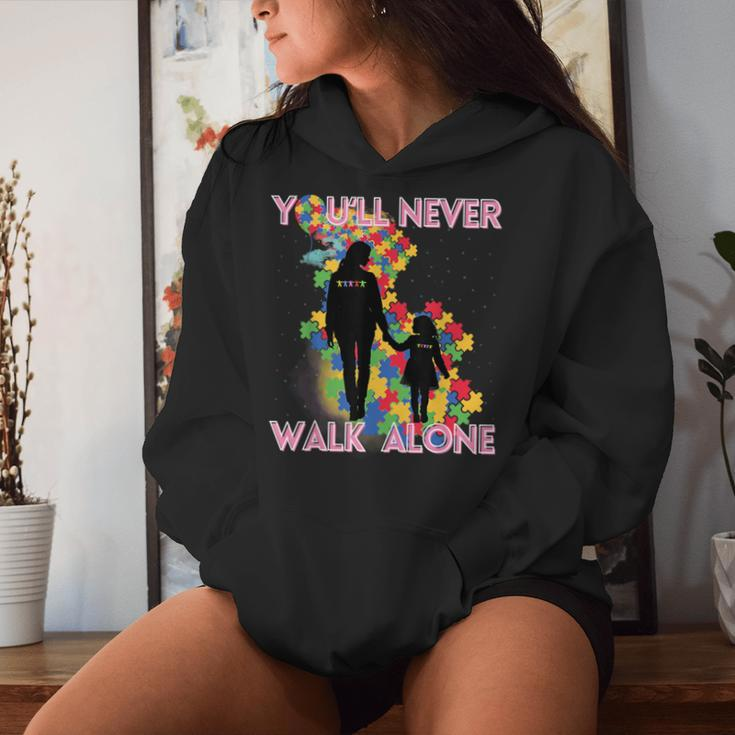Autism Awareness Support Mom And Daughter You'll Never Walk Women Hoodie Gifts for Her