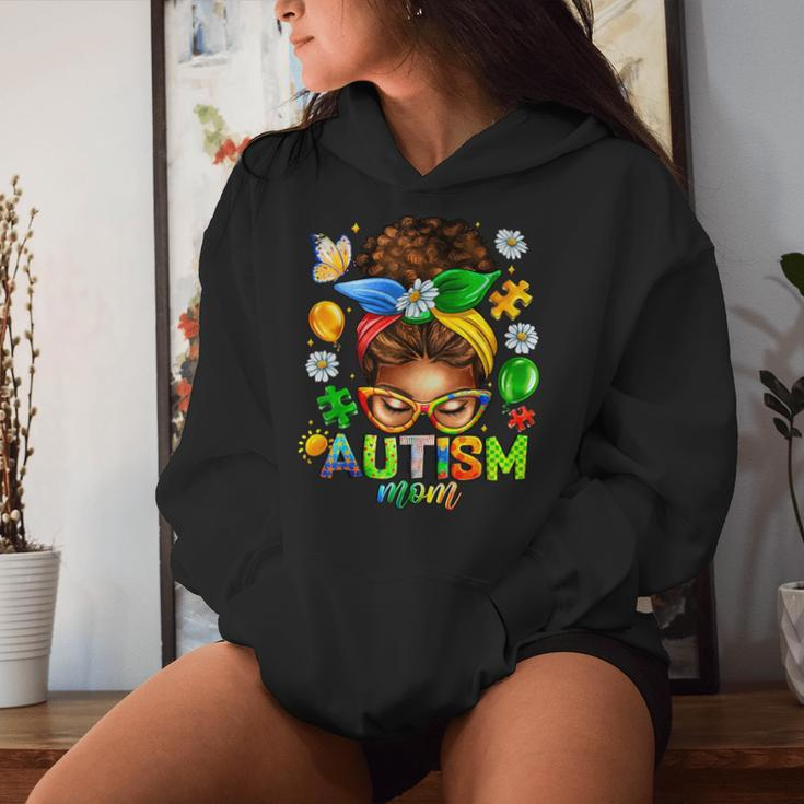 Autism Mom Afro Messy Bun Black Mom Life Women Hoodie Gifts for Her