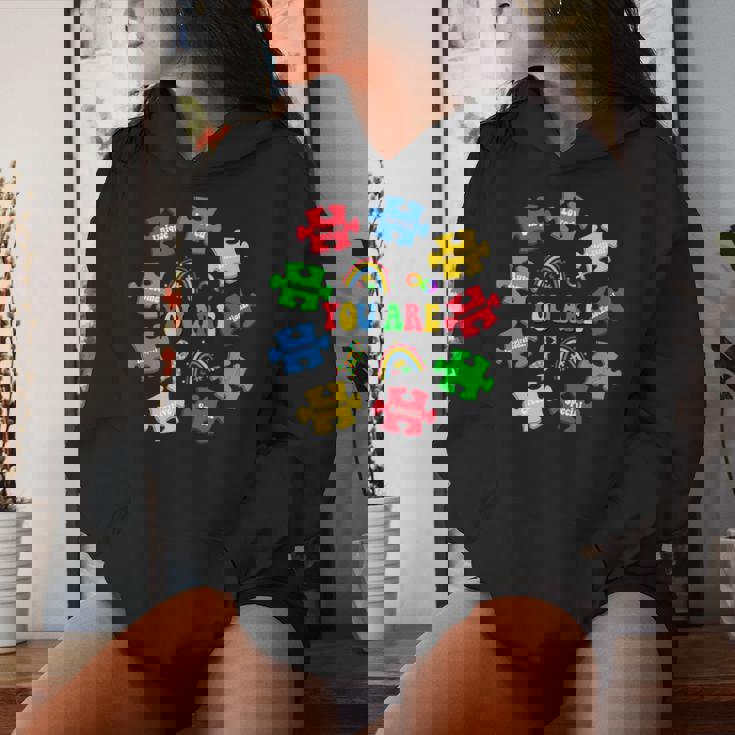 You Are Awesome Autism Rainbow Puzzles Autism Awareness Women Hoodie Gifts for Her