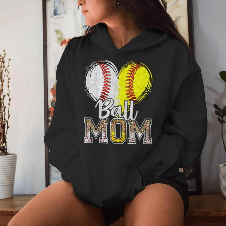 Ball Mom Heart Baseball Softball Mama 2024 Women Hoodie Gifts for Her