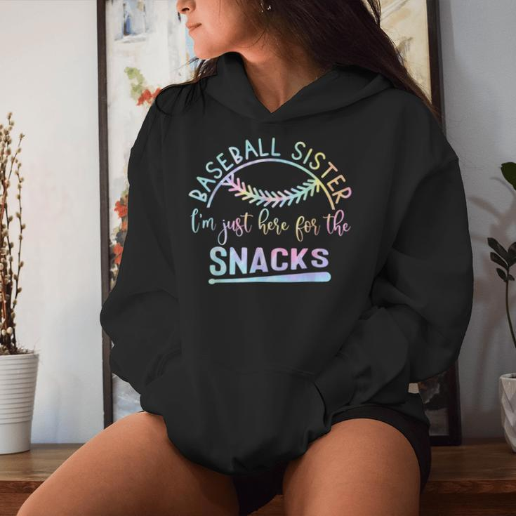 Baseball Sister I'm Just Here For The Snacks Retro B Tie Dye Women Hoodie Gifts for Her