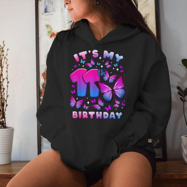Birthday Girl 11 Year Old Butterfly Number 11 Women Hoodie Gifts for Her