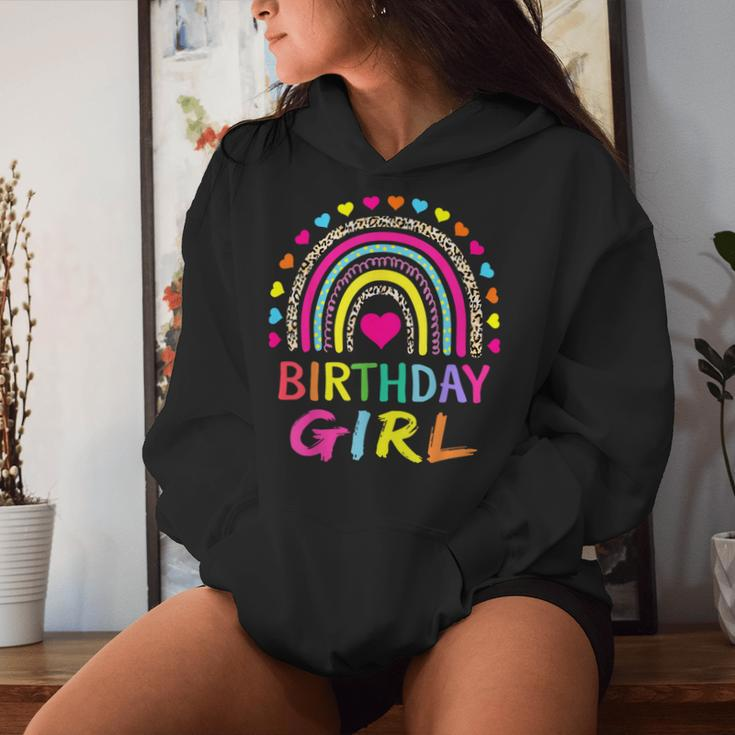 Birthday Girl Leopard Rainbow Birthday Party Family Women Hoodie Gifts for Her
